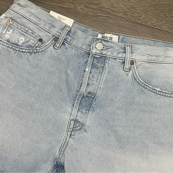 Agolde Parker Long Shorts Jinx Cut Off Hi Rise Denim Jean Light Wash Sz 32 NWT